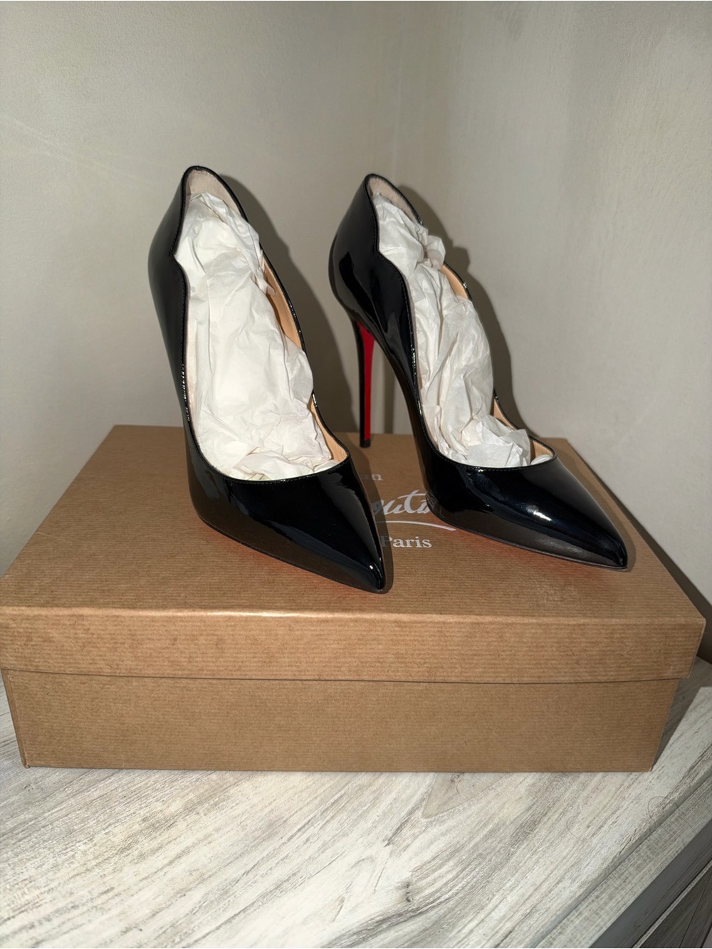 Christian Louboutin Hot Chick Black Patent Pointed Stiletto Pumps